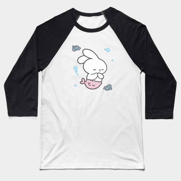 Dive into Dreamland: The Slumbering Cute Mer-Bunny Baseball T-Shirt by LoppiTokki